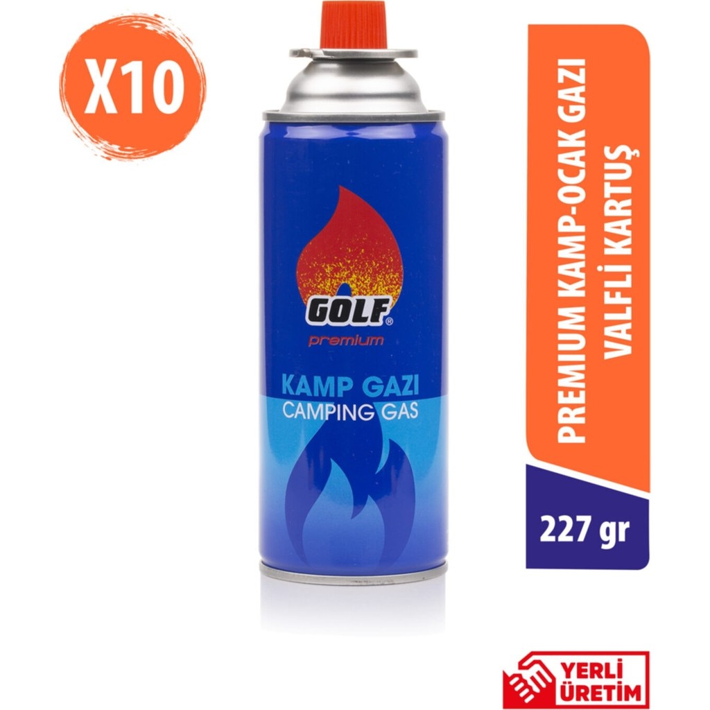Golf Cosmetics Premium Kamp Ocak Gazı Valfli Kartuş 227G 10'lu - Mavi Kamp Mutfağı Fiyatı