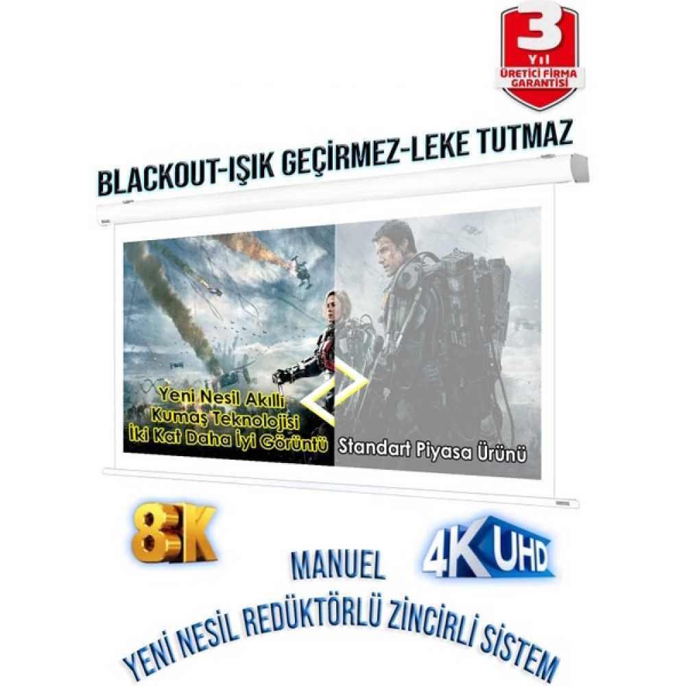 Gölge Stor EN150CM BOY160CM Projeksiyon Perdesi Manuel-Yeni Akıllı Kumaş Teknolojisi - 150X160 Projeksiyon Perdesi Fiyatı