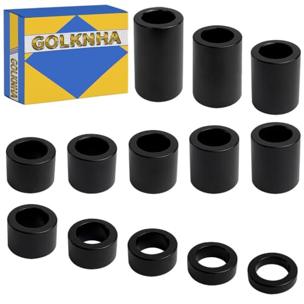 GOLKNHA 13 PCS O.D. 1-1/8" Wheel Spacer Kit for 3/4" Axle Compatible with Harley Motorcycles, Custom Bobbers, and Choppers CNC 6061 Billet Aluminum Black