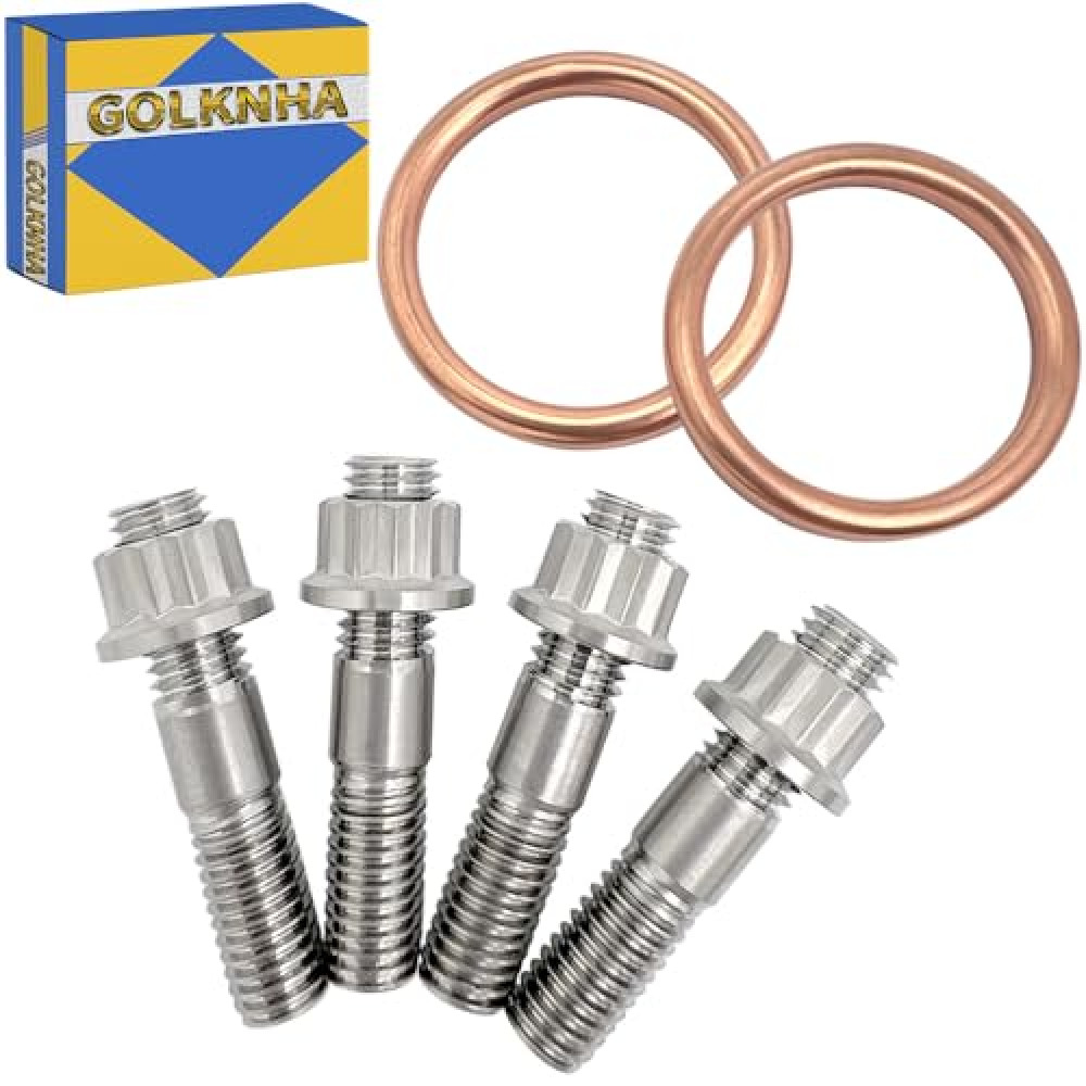 GOLKNHA 4PCS 400EX Titanium Stud Bolt Gaskets Kit Compatible with Honda TRX400EX TRX400X 1999-2014 XR400R 1996-2004 OEM# 90301-HM8-000 18291-MN5-650 92900-08022