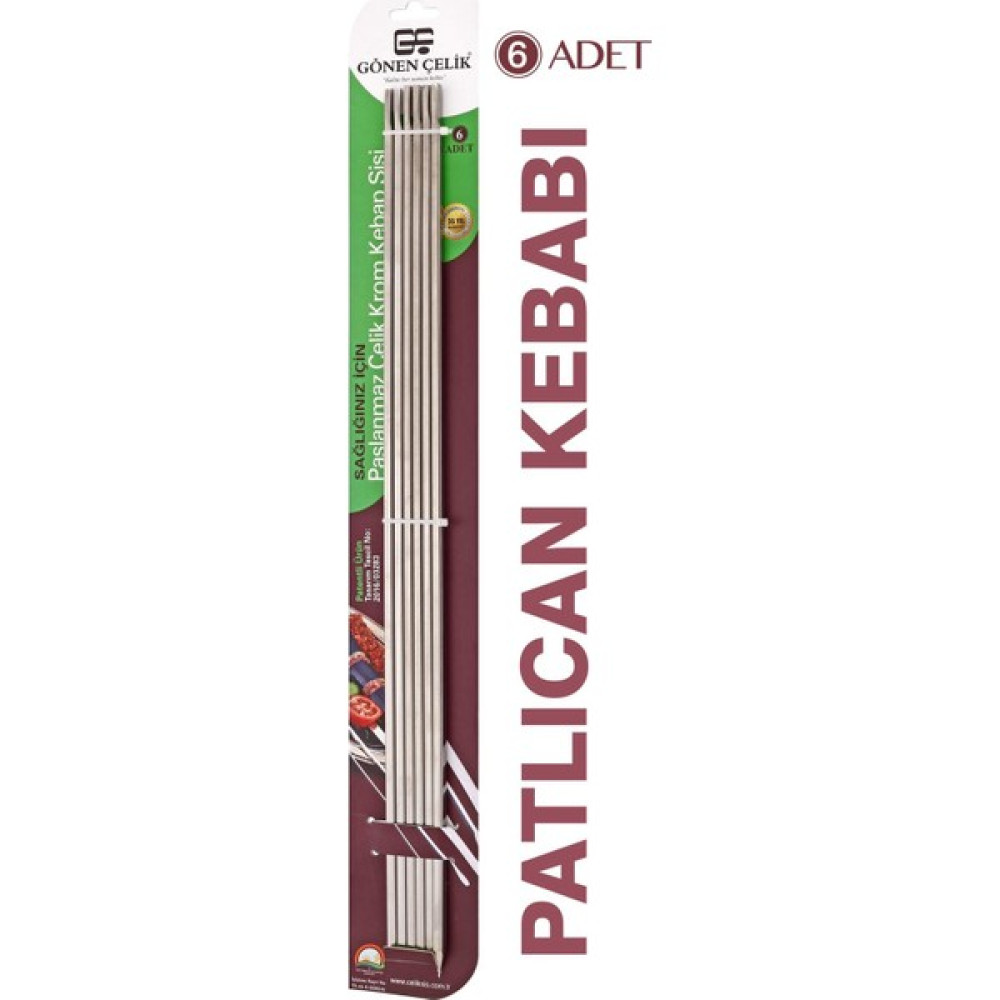 Gönen Çelik Şiş Paslanmaz Çelik Kebap Şişi 6 Adet (Patlıcan Kebap) Mangal & Barbekü Malzemeleri Fiyatı