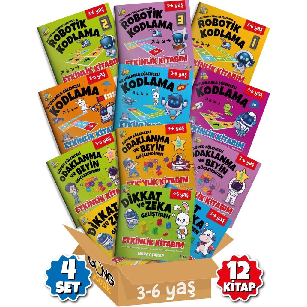 Gong 3-6 Yaş Eğitici Robotik Kodlama Kitap Seti 12'li Anonim Yazar ile Öğrenme Deneyimi Diğer Fiyatı
