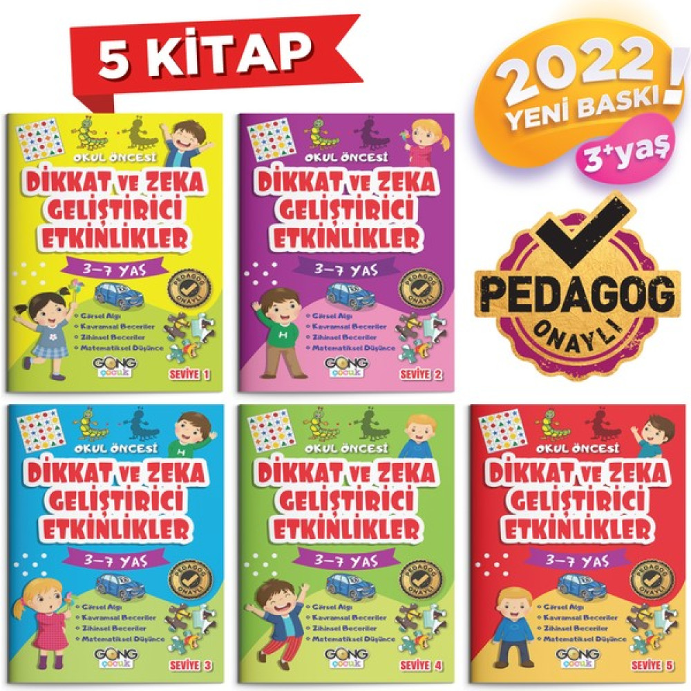 Gong Çocuk Dikkat ve Zeka Geliştirici Etkinlikler Seti 5 Kitap Diğer Fiyatı