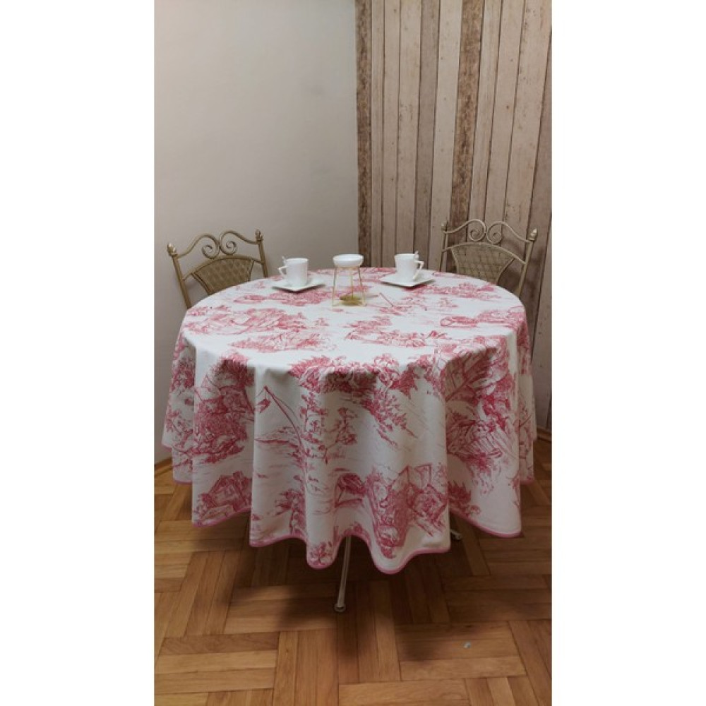 Gonk Duck (Leke Itici ,leke Tutmaz) Kumaş,yuvarlak, Yemek Masası Örtüsü - Beyaz - Kırmızı - 180 x 180 cm Masa Örtüsü Fiyatı