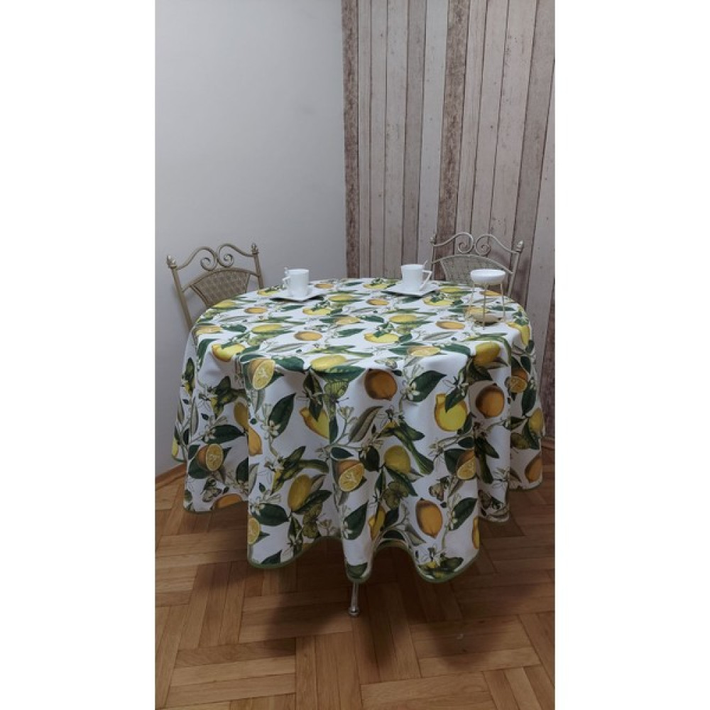 Gonk Duck (Leke Itici ,leke Tutmaz) Kumaş,yuvarlak, Yemek Masası Örtüsü - Krem - Yeşil - 180 x 180 cm Masa Örtüsü Fiyatı
