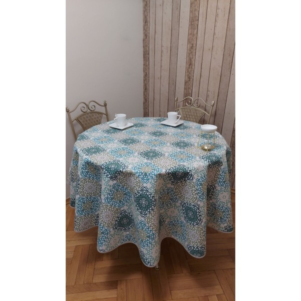 Gonk Duck (Sıvı Itici ,leke Tutmaz) Kumaş,yuvarlak, Yemek Masası Örtüsü - Beyaz - Yeşil - 180 x 180 cm Masa Örtüsü Fiyatı
