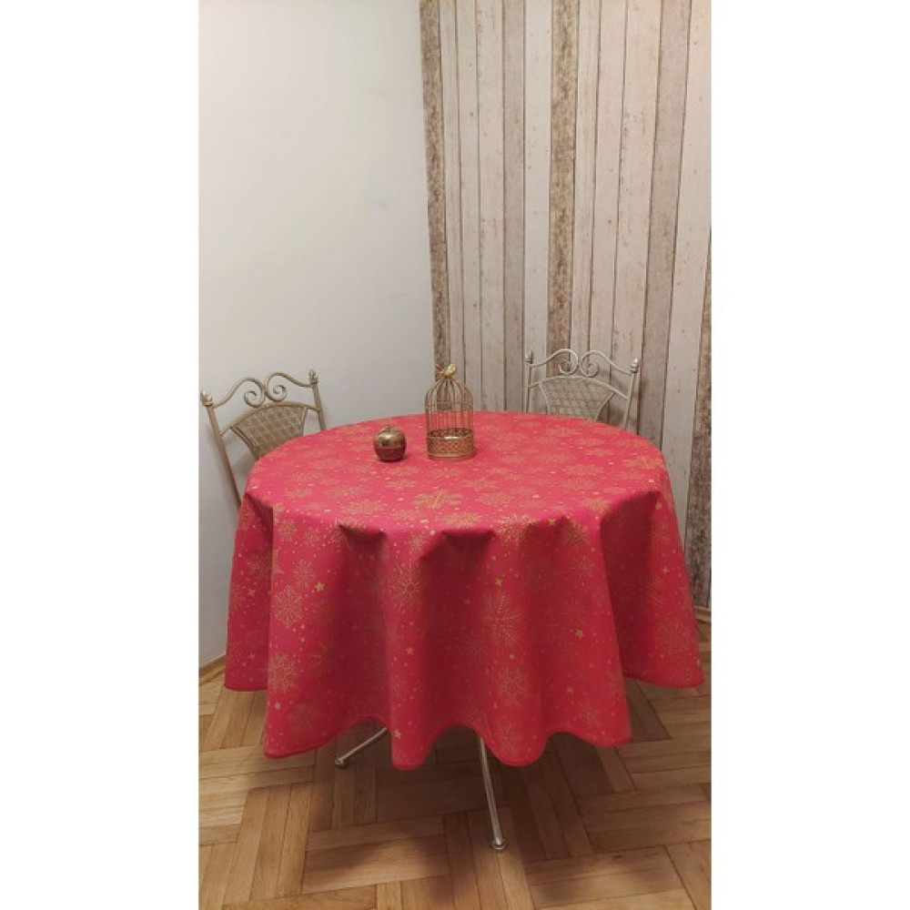 Gonk Duck Yılbaşı desenli Duck (Leke Itici ,leke Tutmaz) Kumaş,yuvarlak, Yemek Masası Örtüsü - Kırmızı - Gold - 180 x 180 cm Masa Örtüsü Fiyatı
