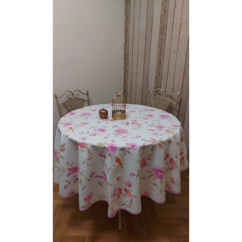 Gonk Yuvarlak,duck (Sıvı Itici ,leke Tutmaz) Kumaş,masa Örtüsü - 180 x 180 cm - Açık Pembe - Krem Masa Örtüsü Fiyatı