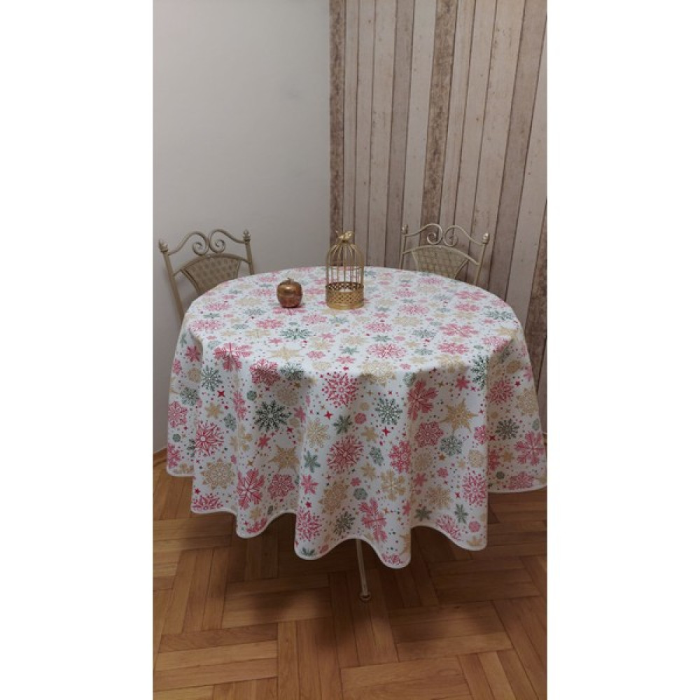 Gonk Yuvarlak,yılbaşı Desenli,duck (Sıvı Itici ,leke Tutmaz) Kumaş,masa Örtüsü - 180 x 180 cm - Beyaz - Kırmızı Masa Örtüsü Fiyatı