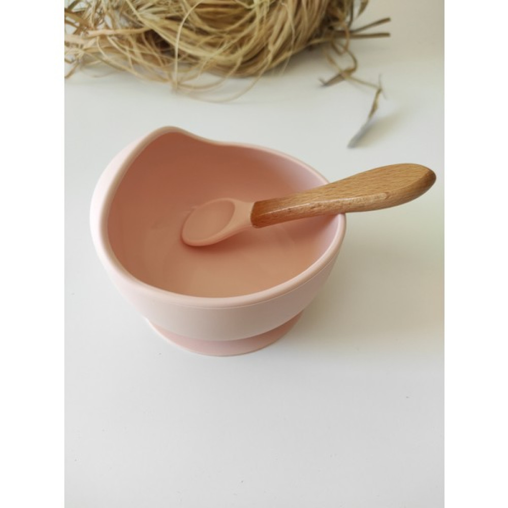 Gönül İşlerim Vakumlu Silikon Mama Seti(Kaymaz Mama Kasesi+Bambu Saplı Silikon Kaşık) - Açık Pembe Mama Seti Fiyatı