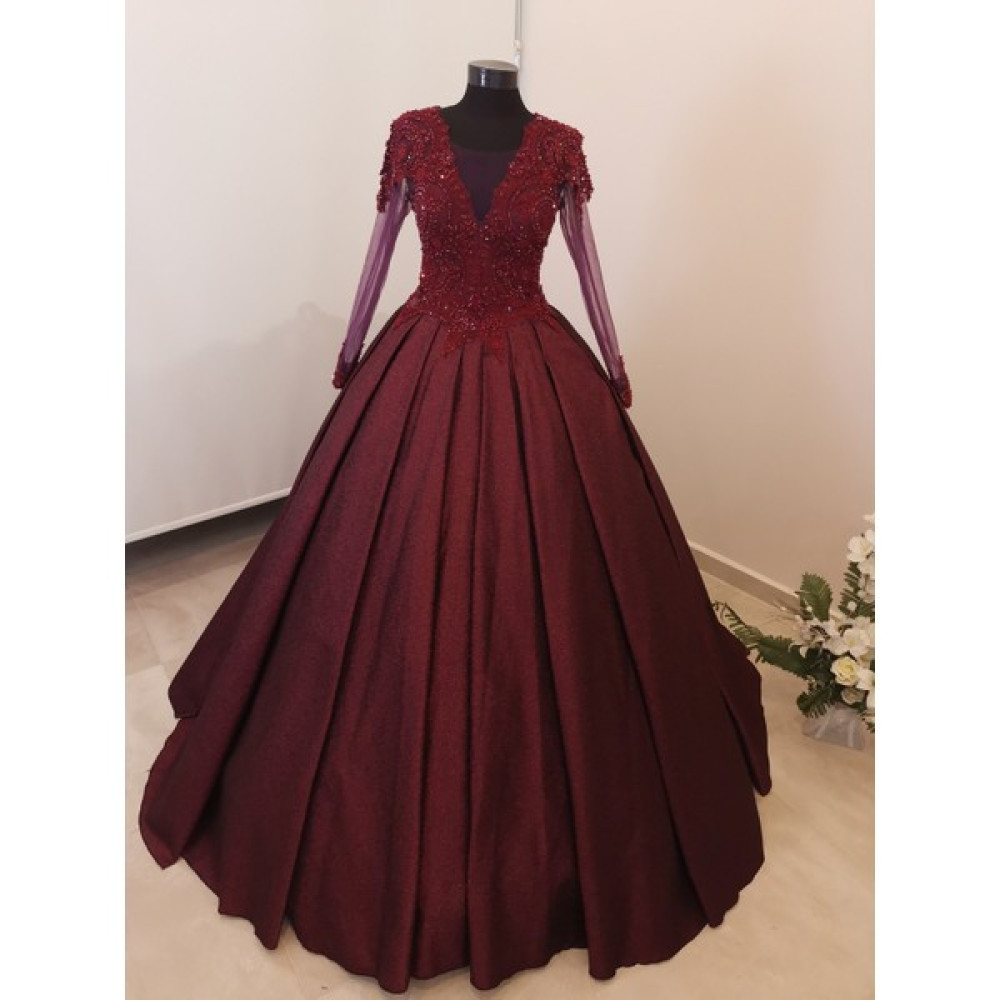 Gönül Moda Bordo Brokar Kına Nişan Kıyafeti Elbise Fiyatı