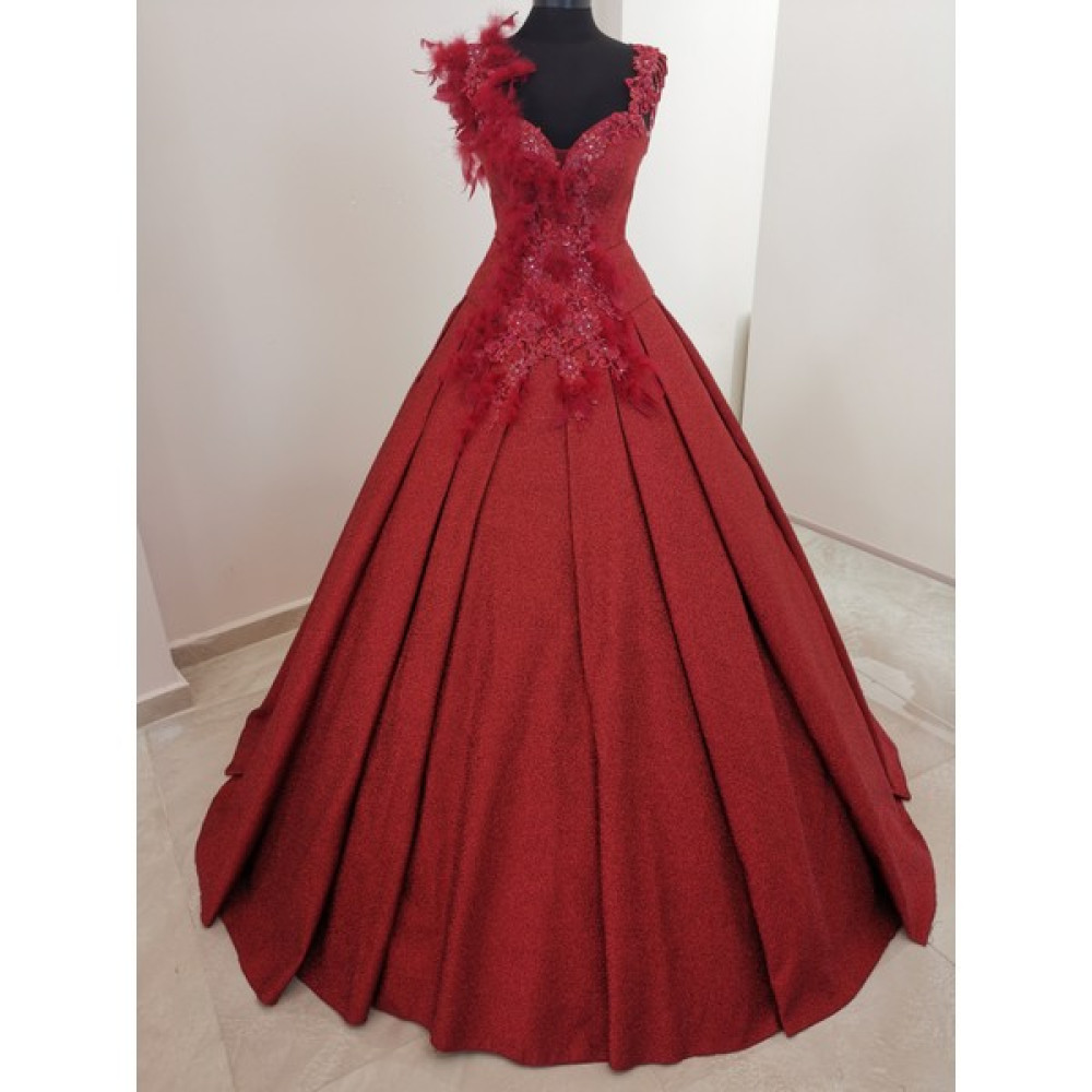Gönül Moda Kırmızı Brokar Kına Nişan Kıyafeti Elbise Fiyatı