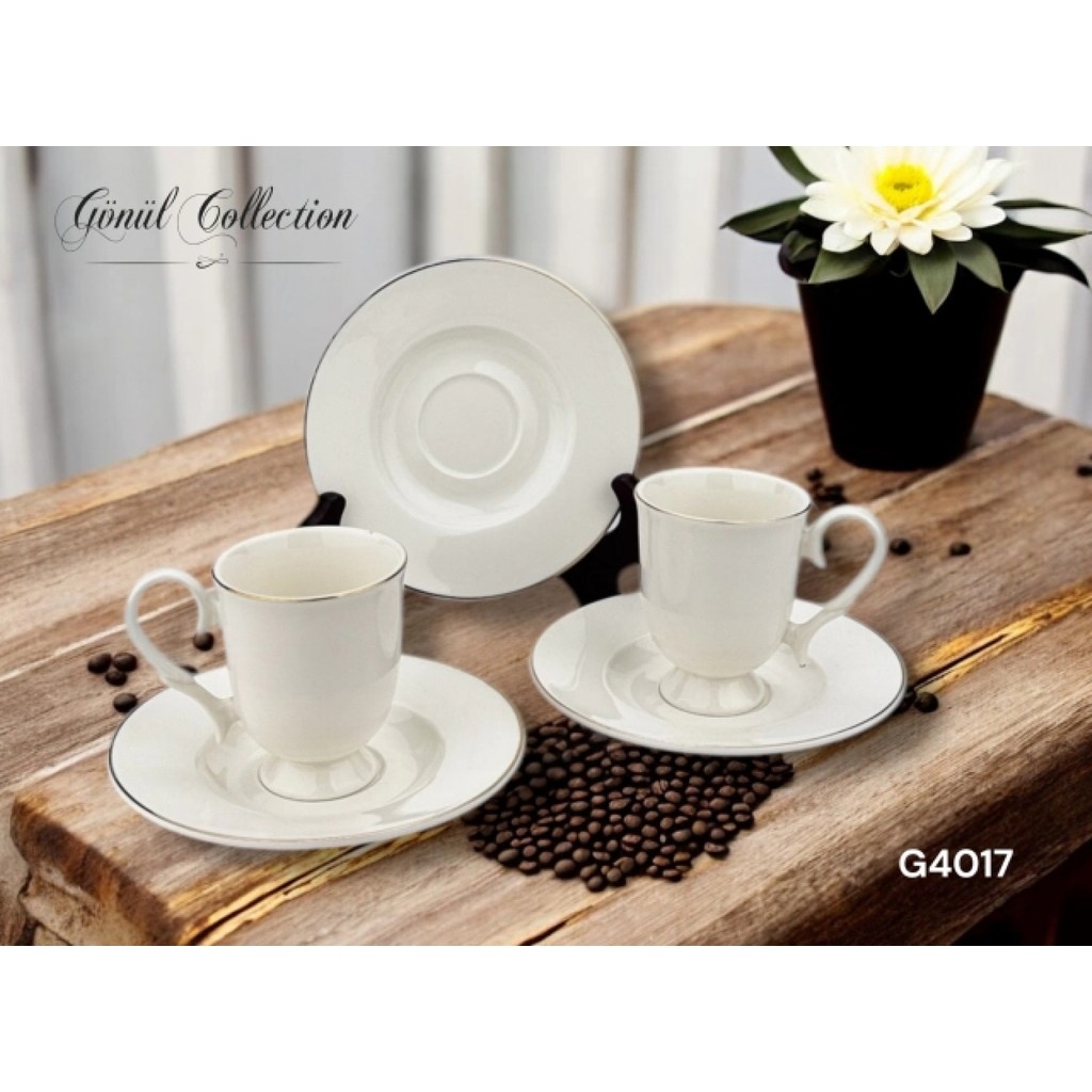 Gönül Mutfak Gönül Gnl 4017 Gümüş Kenarlı Beyaz Porselen Kahve Seti 6'lı - Beyaz - Gümüş Diğer Fiyatı