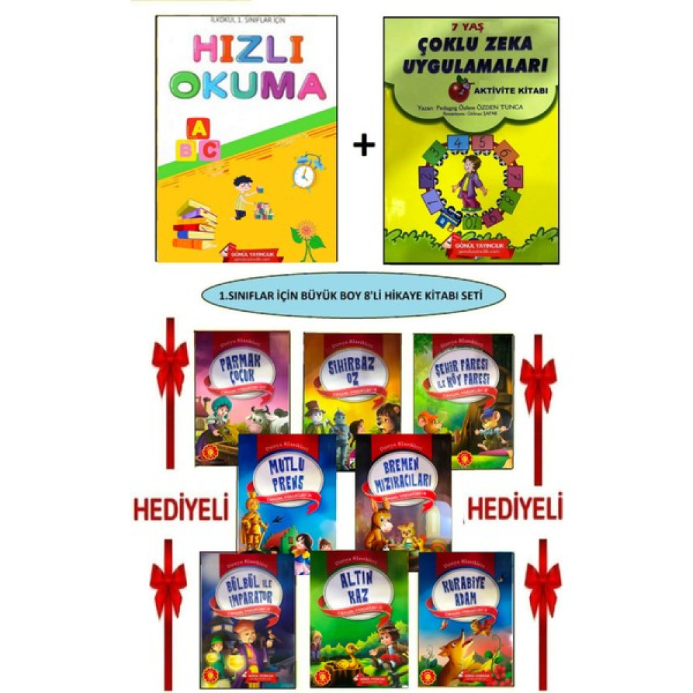 Gönül Yayıncılık 1. Sınıf Hızlı Okuma Kitabı+Bulmacalarla Öğreniyorum+1. Sınıf Büyük Boy 8'li Hikaye Kitabı Seti (Ciltli) Kaynak Kitapları Fiyatı