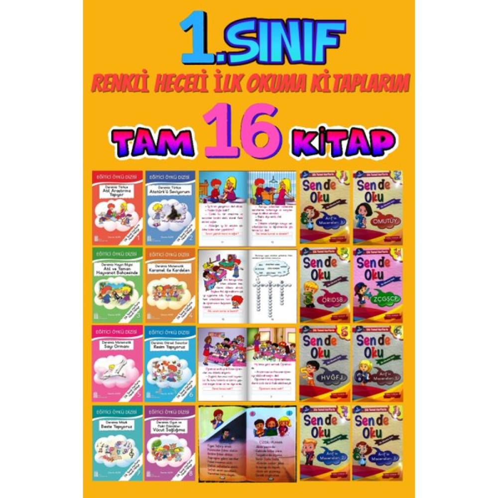 Gönül Yayıncılık 1. Sınıf Renkli Heceli Eğitici Öykü Dizisi (16 Kitap) (Ciltli) Kaynak Kitapları Fiyatı