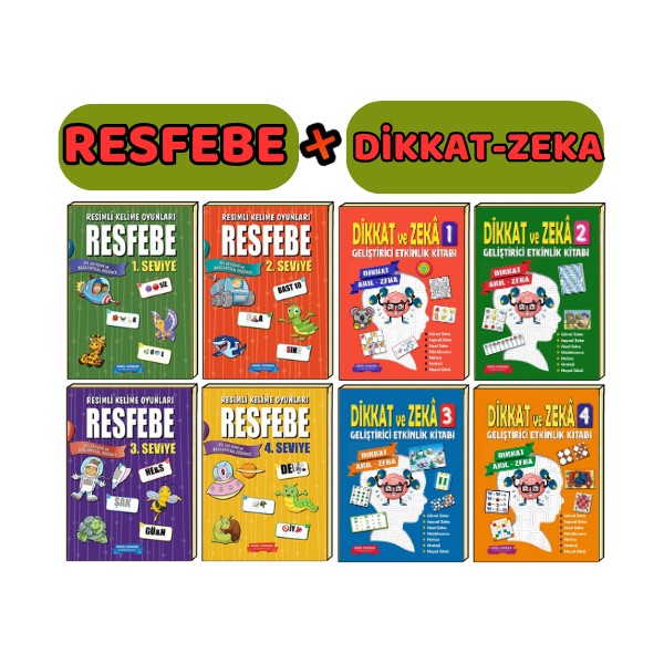 Gönül Yayıncılık Resfebe ve Dikkat Zeka Seti (Seviye 1,2,3,4) tam 8 kitap (Ciltli) Kaynak Kitapları Fiyatı