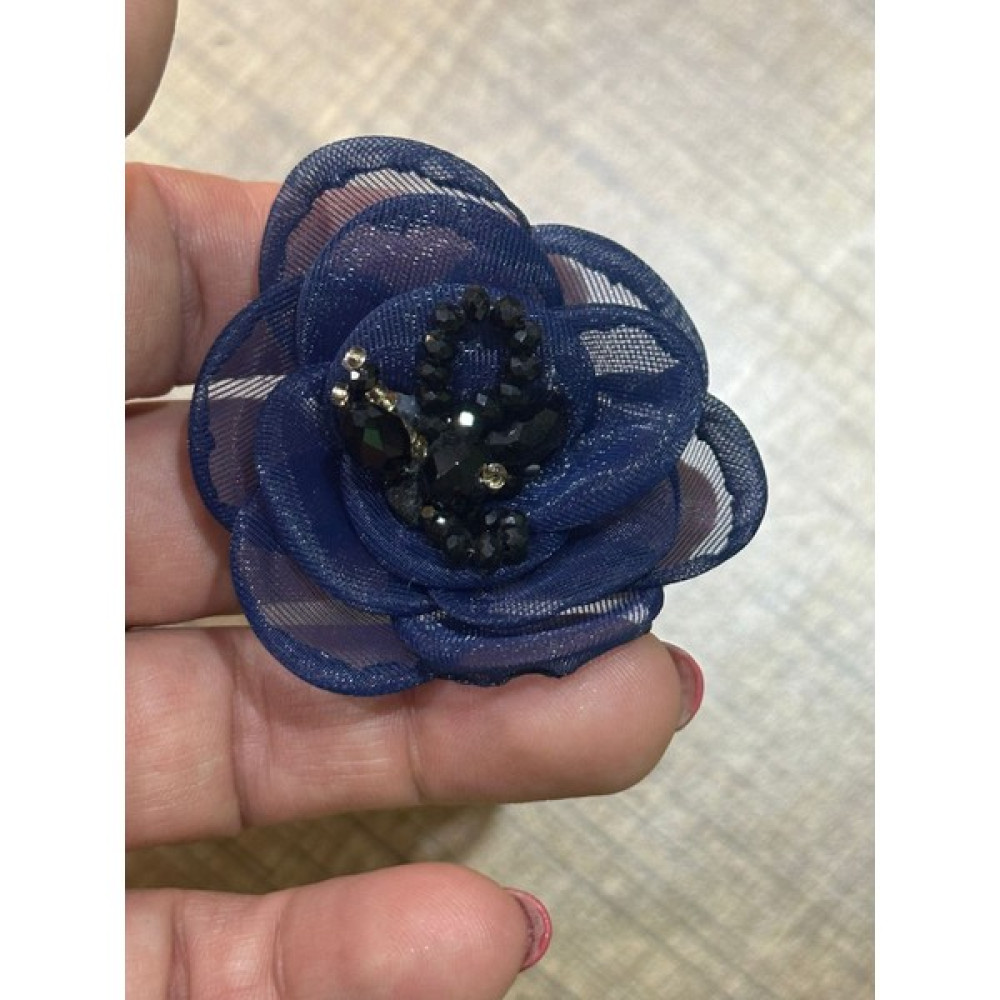 Gönülden Tasarım 6x5 cm Özel Tasarım Kristal Boncuklu Cicek Broş Yaka Iğnesi Türban Iğnesi - Lacivert Toka, Taç & Saç Bandı Fiyatı