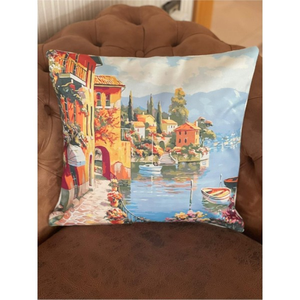 Gönülden Tasarım Manzaralı Dijital Baskı Kırlent Kılıfı - 43 x 43 cm - Renkli Kırlent / Mobilya Yastığı Fiyatı