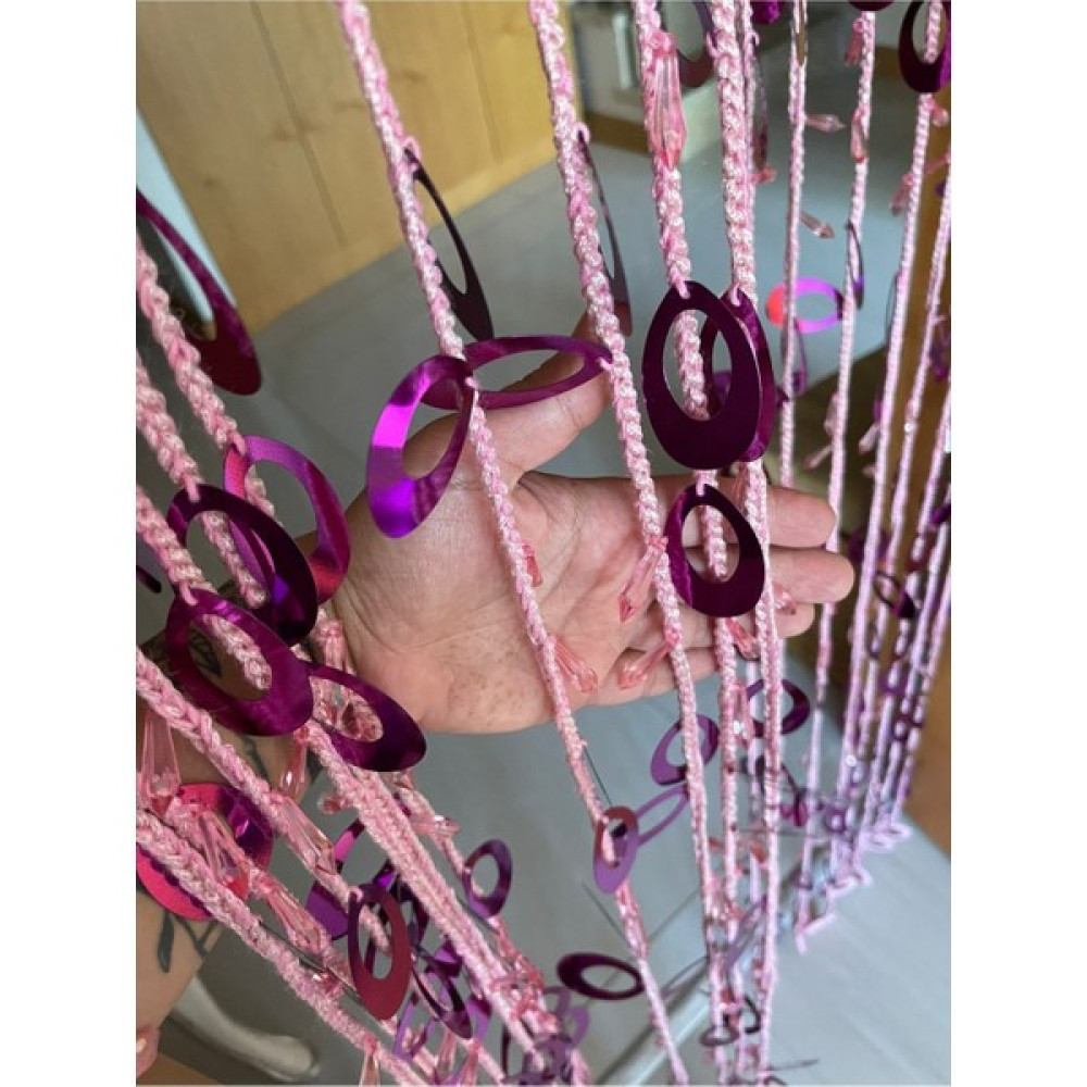 Gönülden Tasarım Su Damlası Mavi ve Pembe Cam Taşlı Parlak Pullu Kapı Fon Tül Ip Perde Boy 2.20 - 100 x 220 cm - Fuşya İp Perde Fiyatı