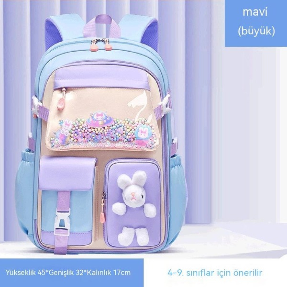 Good Shop Ilkokul Öğrencileri Için Kadın Omurga Koruması ve Yükü Azaltan Büyük Kapasiteli Okul Çantası (Yurt Dışından) - Azur Mavi Okul Çantası Fiyatı
