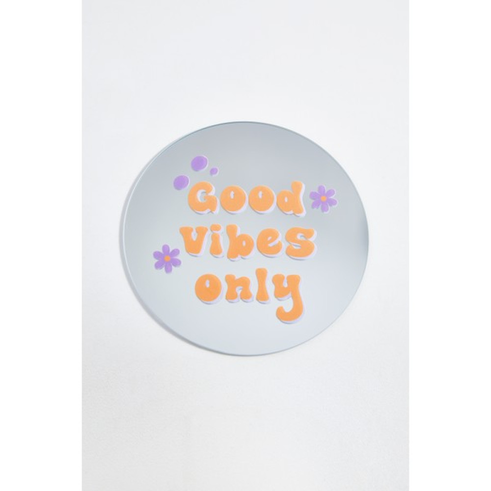 Good vibes only Yuvarlak Dekoratif Ayna - Turuncu - Mor Ayna Fiyatı