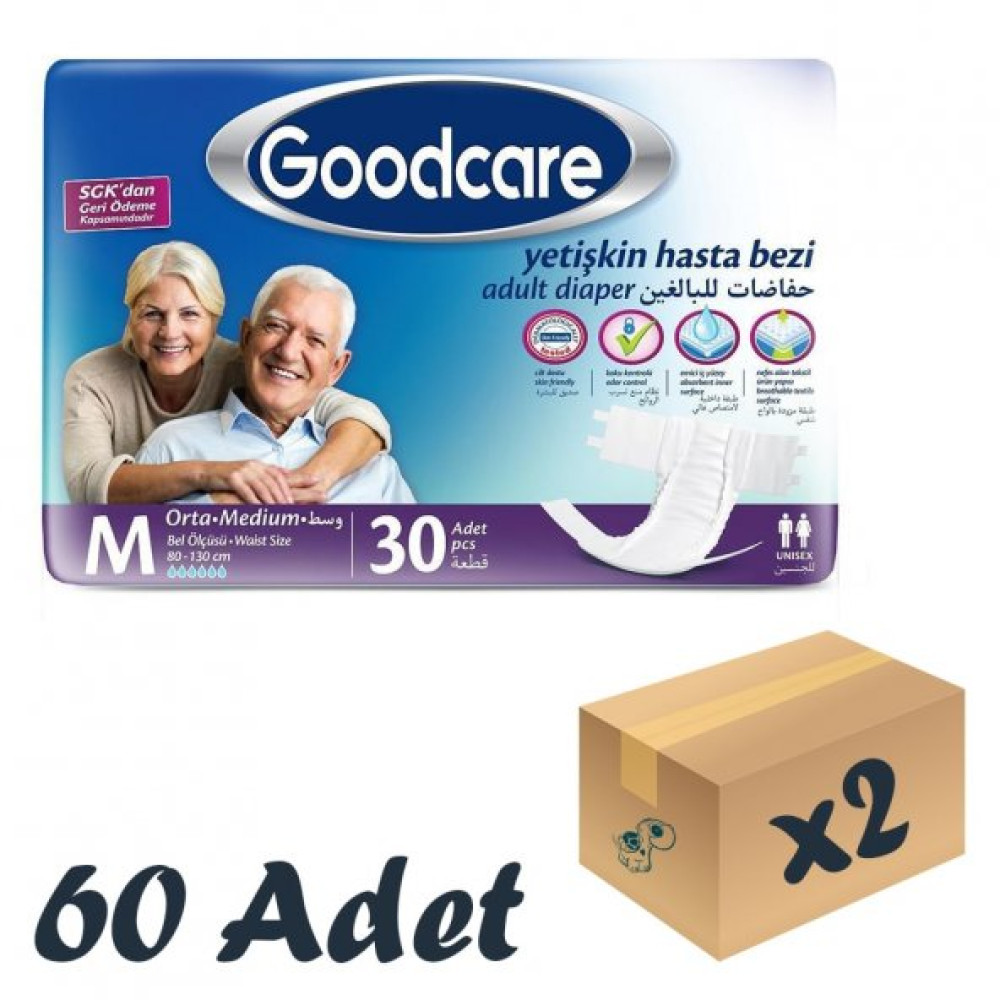 Goodcare Bel Bantli Yetiskin Hasta Bezi Medium 30Lu 2 Paket 60 Adet Hasta Bezleri ve Temizliği Fiyatı