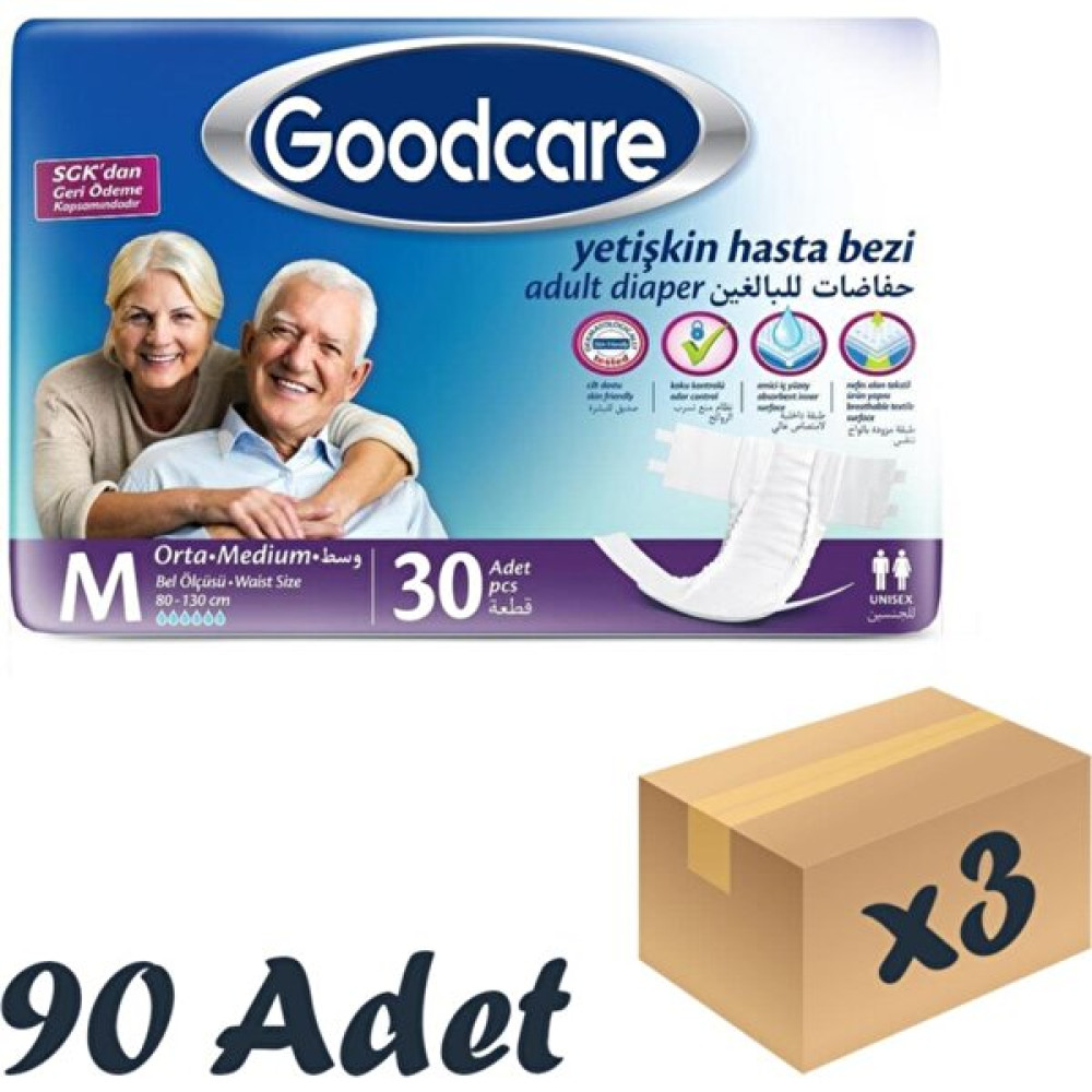 Goodcare Bel Bantlı Yetişkin Hasta Bezi Medium 30'lu 3 Paket 90 Adet - M - Beyaz Hasta Bezleri ve Temizliği Fiyatı