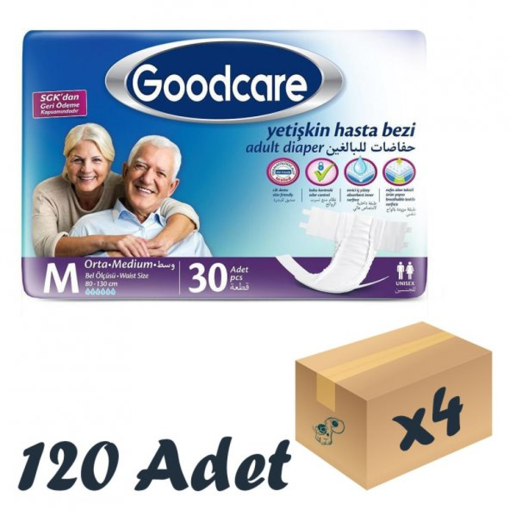 Goodcare Bel Bantli Yetiskin Hasta Bezi Medium 30Lu 4 Paket 120 Adet Hasta Bezleri ve Temizliği Fiyatı