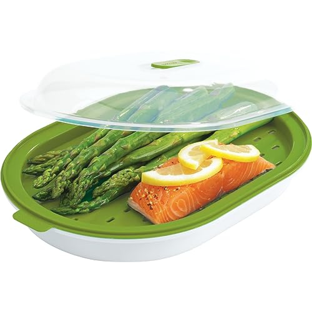 GoodCook Everyday Microwave Steamer – Vegetable & Fish Steamer, Microwave Cookware, Steamer for Cooking, Preserves Vitamins & Nutrients, Quick Dinner & Meals, Adjustable Steam Release Vent