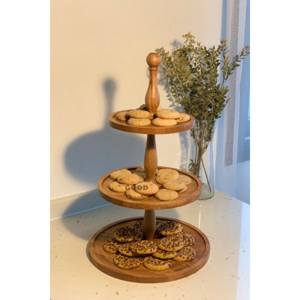 Goodwood 3 Katlı Ahşap Kek Pasta Sunumluk Standı, Servis Sunum Tabağı, Çok Amaçlı Ikramlık Mutfak Gereçleri Fiyatı