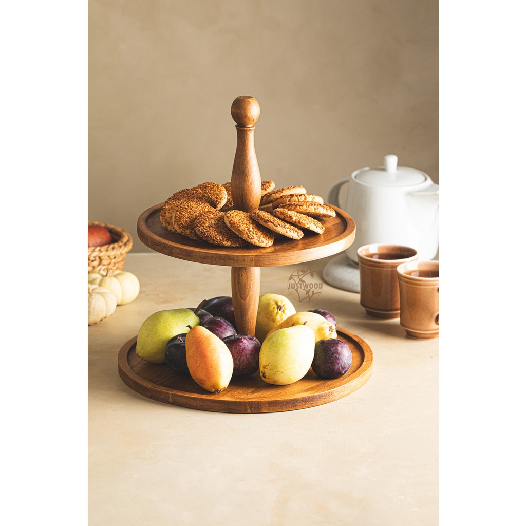 Goodwood JustWood 2 Katlı Ahşap Kek Pasta Sunumluk Standı 25 cm ve 30 cm Ebatlarında Estetik Servis Tabağı Diğer Fiyatı