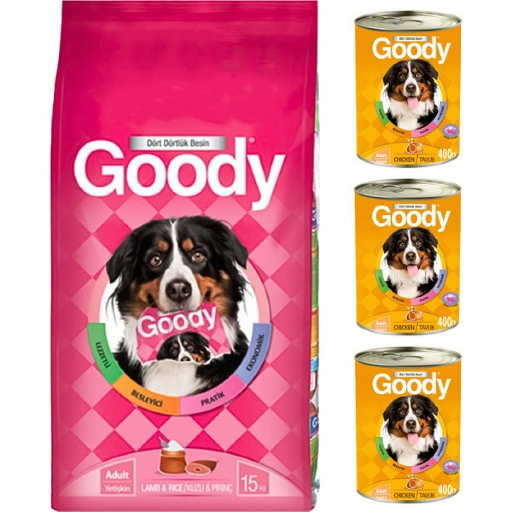 Goody Kuzu Etli ve Pirinçli Yetişkin Köpek Maması 15 kg + 3 Adet Goody Konserve Evcil Hayvan Ürünleri Fiyatı