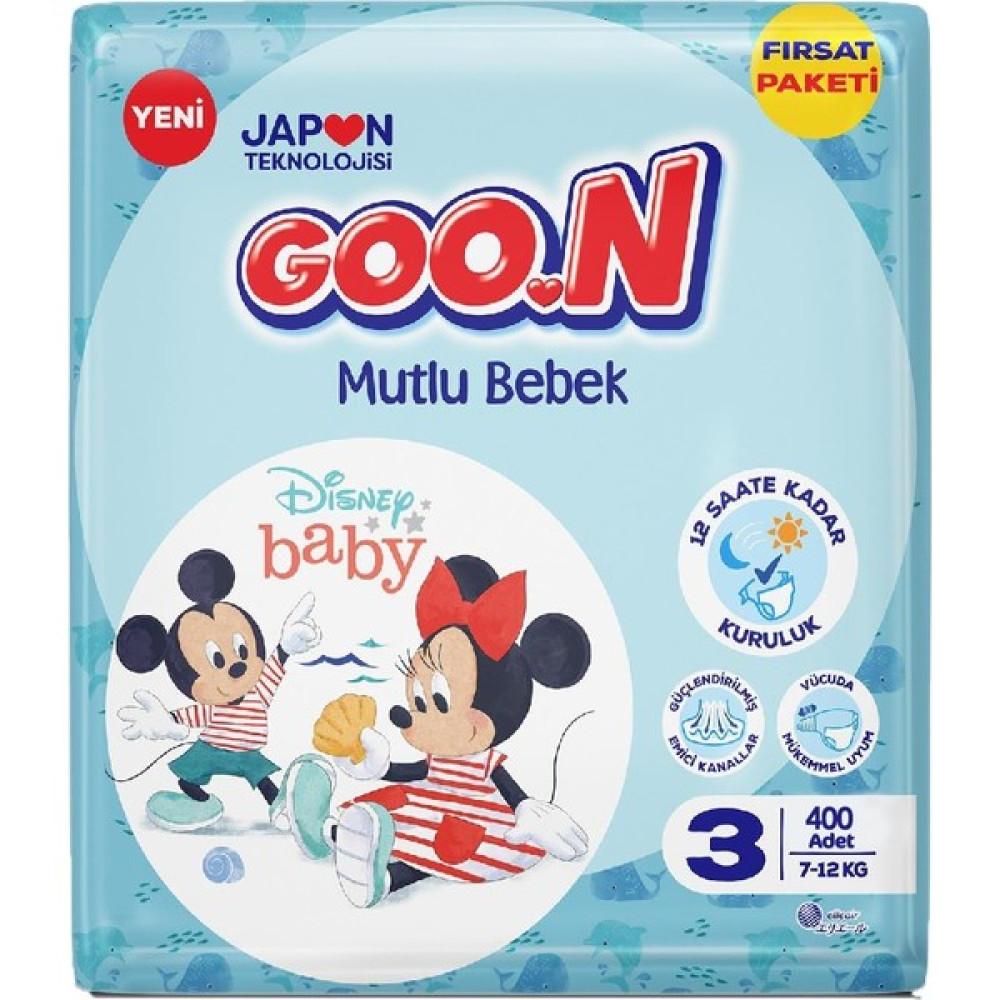 Goon Bebek Bezi Mutlu Bebek 3 Numara 7-12 kg Aylık Fırsat Paketi 400'lü Bebek Bezi Fiyatı