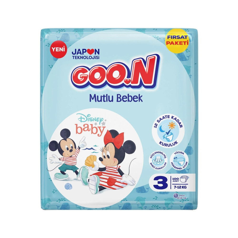 Goo.n Goon Mutlu Bebek Bebek Bezi Beden:3 (7-12kg) Midi 100 Adet Fırsat Pk Bebek Bezi Fiyatı