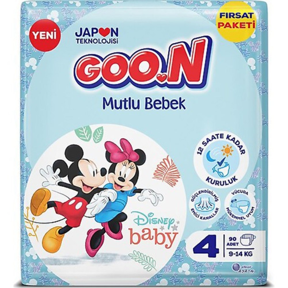 Goo.n Mutlu Bebek 4 Numara Bant Bebek Bezi - 12 Saat Kuruluk - 90 Adet Bebek Bezi Fiyatı