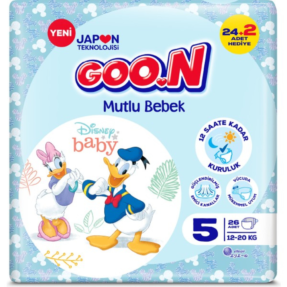 Goo.N Mutlu Bebek 5 Numara Bant Bebek Bezi - 12 Saat Kuruluk - 26 Adet Bebek Bezi Fiyatı