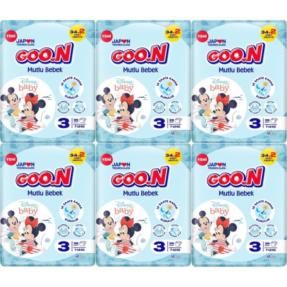 Goon Mutlu Bebek Bebek Bezi Beden:3 (7-12KG) Midi 216 Adet Jumbo Ekstra Pk - 3 Bebek Bezi Fiyatı