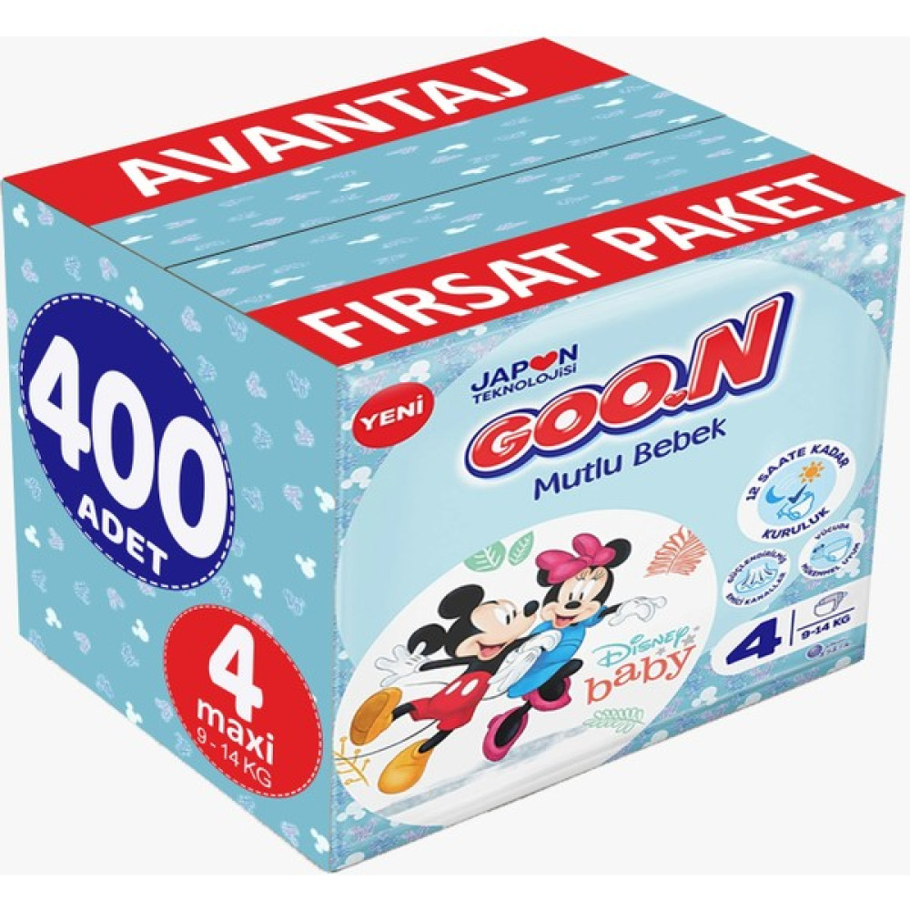 Goon Mutlu Bebek Bebek Bezi Beden:4 (9-14KG) Maxi 400 Adet Avantaj Fırsat Pk - 4 Bebek Bezi Fiyatı