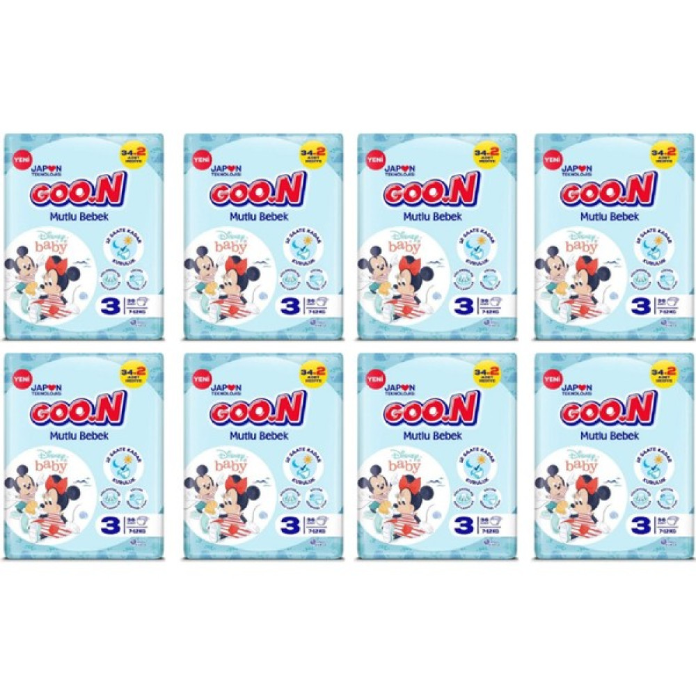 Goon Mutlu Bebek Bebek Bezi Jumbo Paket 3 Beden 36'lı x 8 Adet Bebek Bezi Fiyatı