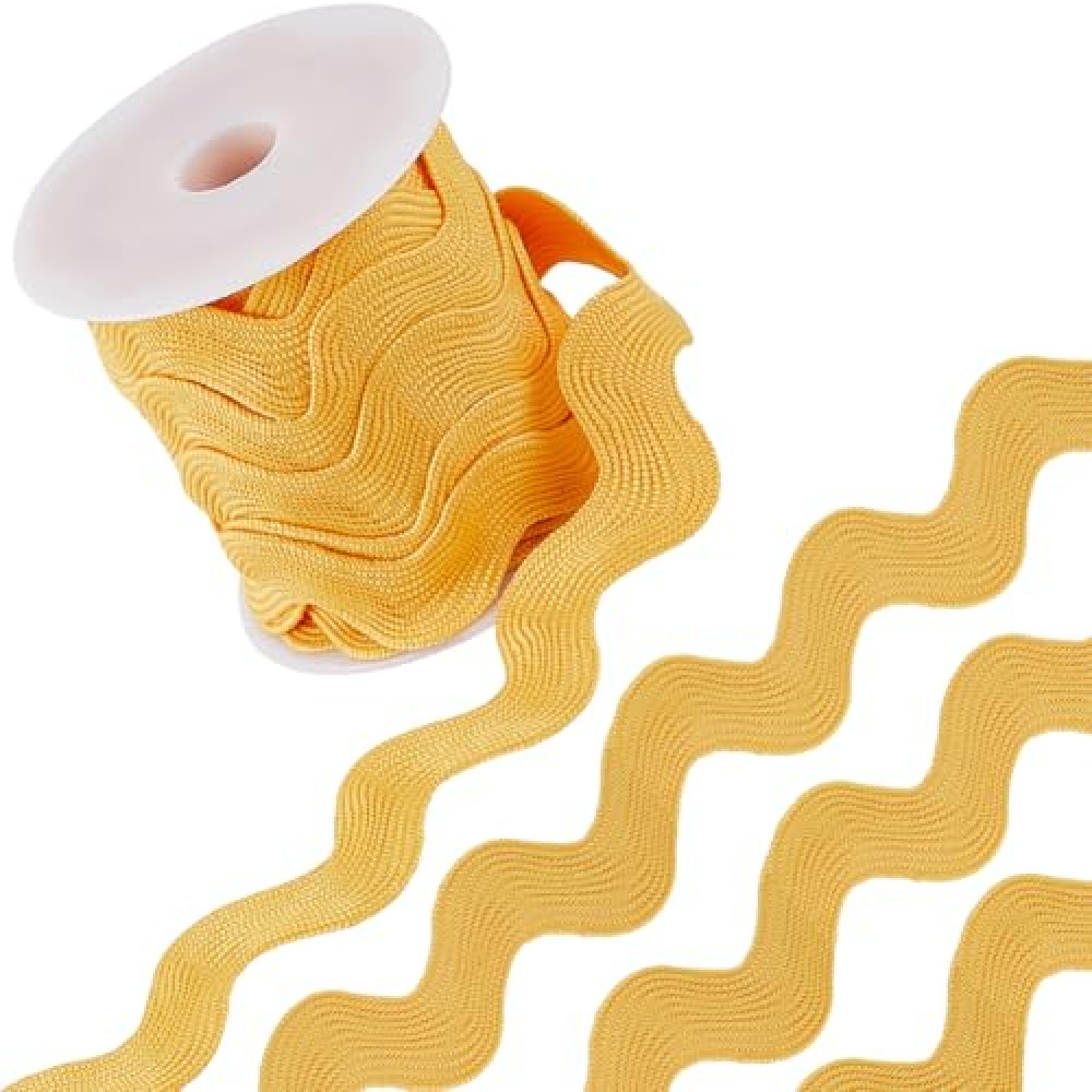 GORGECRAFT 10 Yards 1.34 Inch Jumbo Rick Rack Trim Christmas RIC Rac Yellow Rickrack Wave Sewing Bending Fringe Ribbon Woven Braided Fabric Lace Zig Zag Trim for DIY Crafts Wedding Dress