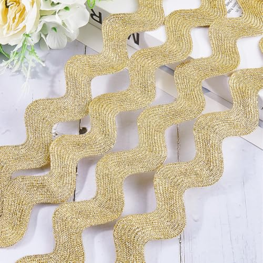 GORGECRAFT 1.58 Inch/40mm Metallic Gold Rick Rack 10 Yards Christmas RIC Rac Trim for Sewing Jumbo Rickrack Zig Zag Wave Bending Fringe Lace Trim Braided Fabric Edge Trimming for Crafts Gift Wrapping