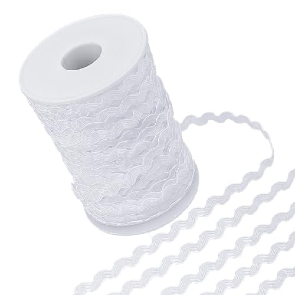 GORGECRAFT 54.6Yds/50m Wave Bending Fringe Trim 5mm Wide White Rick Rack Zig Zag RIC Rac Trim Curved Woven Braided Fabric Webbing Edge Lace Ribbon for Sewing Home Party Wedding Dress Decoration Craft