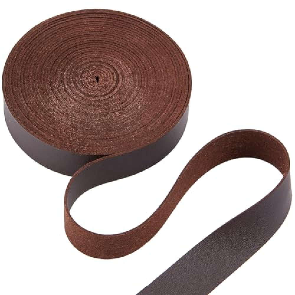 GORGECRAFT 5.5 Yards x 0.75" Wide Leather Strap for Crafting Flat Leather Cord Strings 0.06" Thick Lychee Grain Imitation Strips Threads Ropes for DIY Craft Pet Collars Belt Jewelry, Coconut Brown