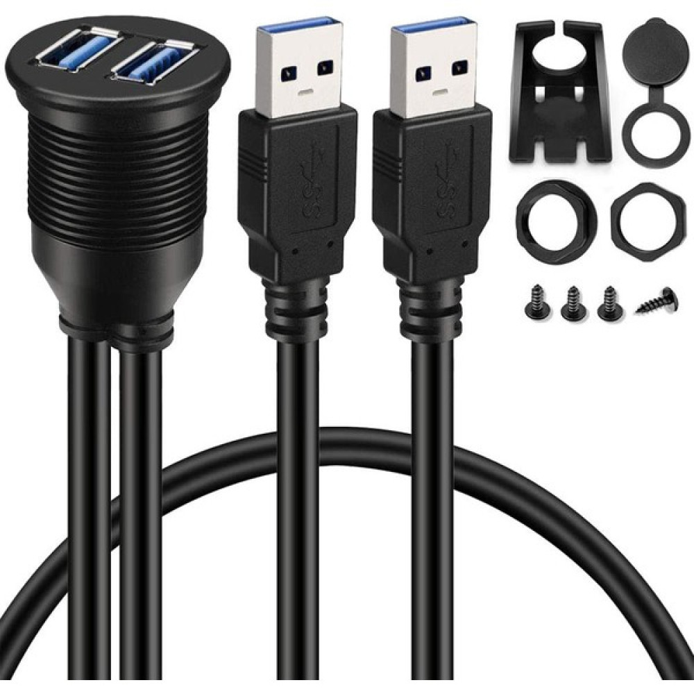 Gorgeous Bağlantı Noktalı Çift USB 3.0 Aux Gömme Montajlı Araç Montaj Uzatma Kablosu (Yurt Dışından) Ses Kablosu Fiyatı