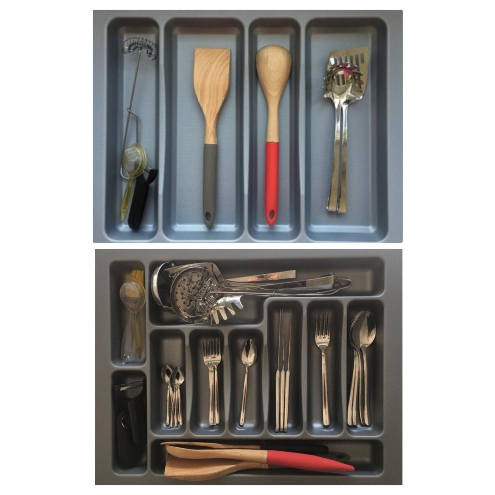 GörSeç 2li Set Çekmece Içi Düzenleyici Gri Kaşıklık Ve Kepçelik 55x49 Cm Kesilebilir Organizer Raf Mutfak Gereçleri Fiyatı