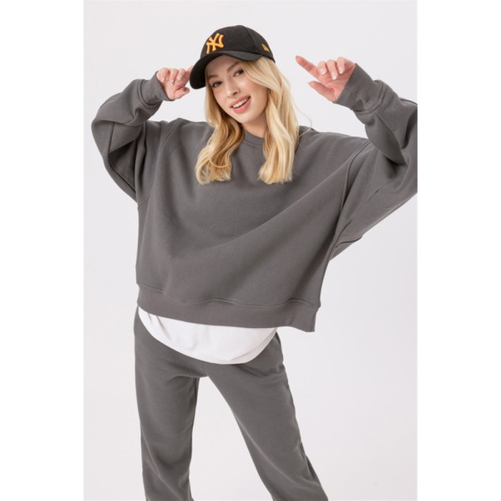 Gothamvibes Kadın Vibe Oversize Antrasit Sweatshirt Bayan Sweatshirt Fiyatı