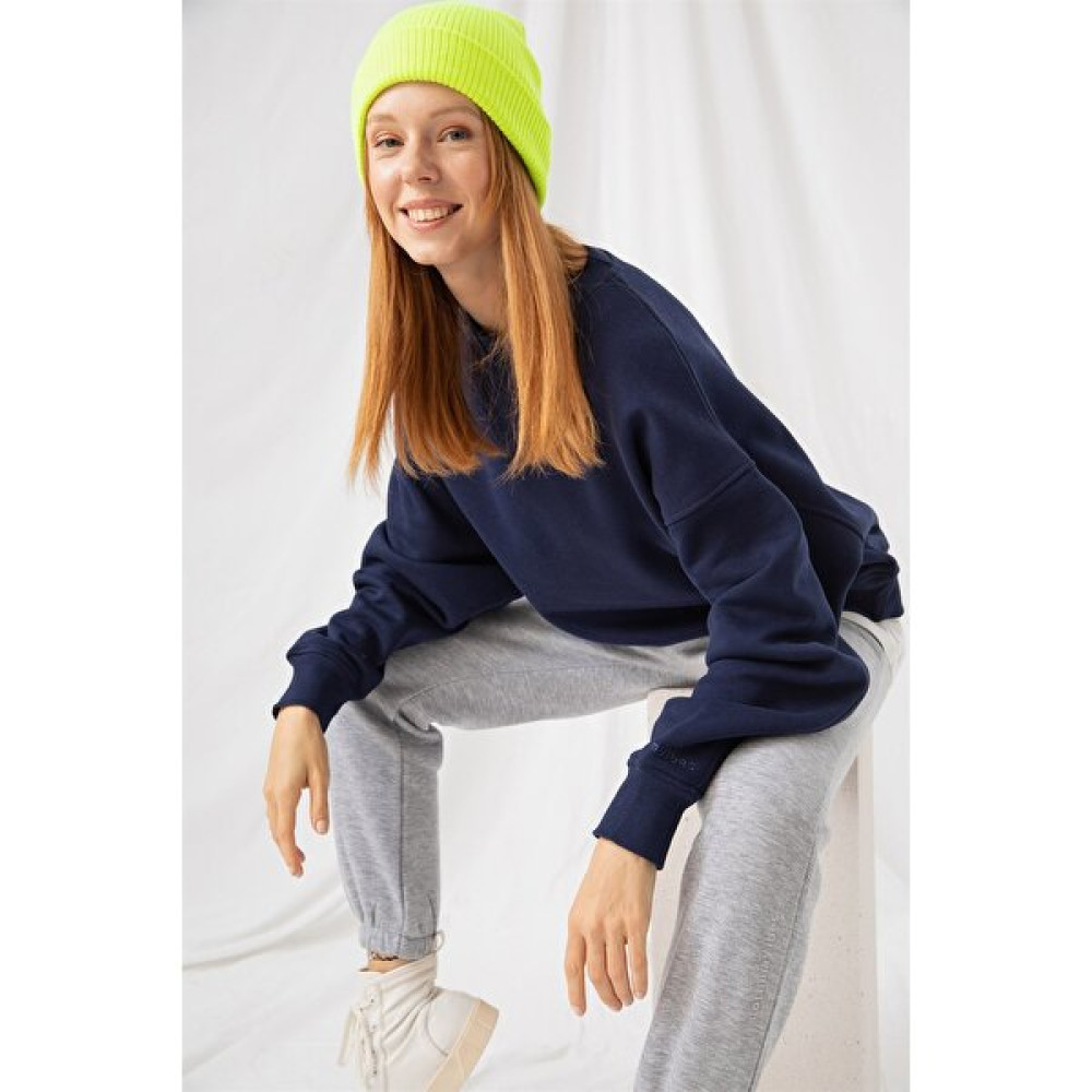 Gothamvibes Kadın Vibe Oversize Lacivert Sweatshirt Bayan Sweatshirt Fiyatı
