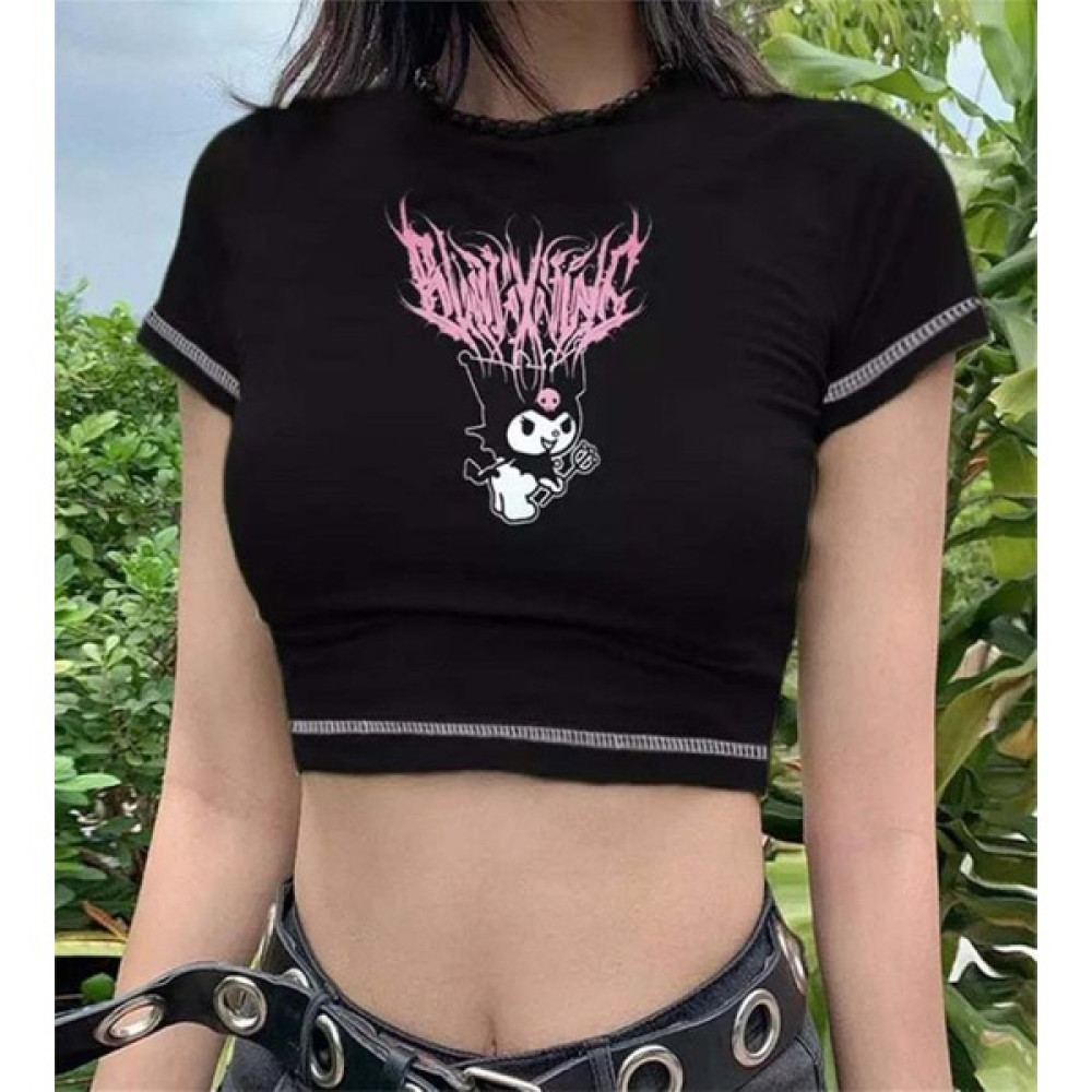 Gothic Harajuku Fashion Anime Kuromi Sanrio Yarım Kadın T-Shirt Bluz Fiyatı