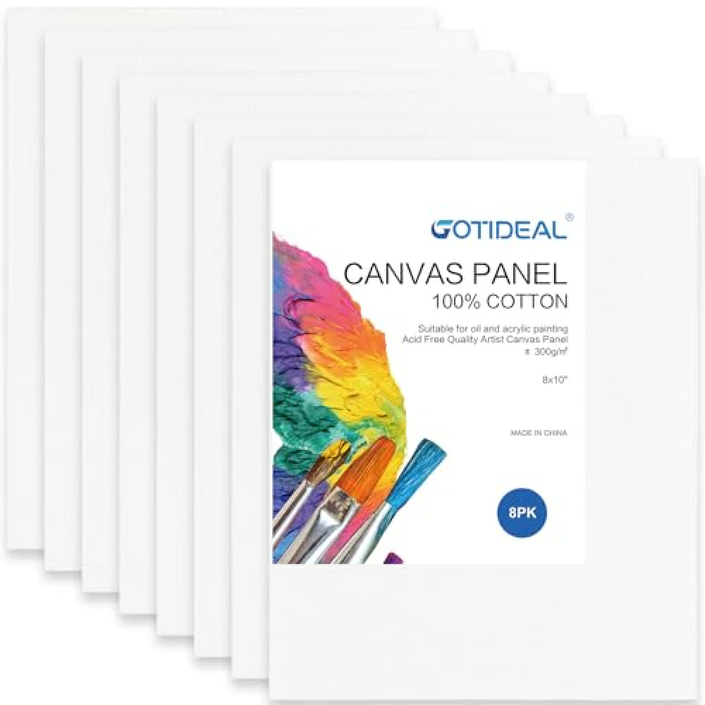 GOTIDEAL Canvas Boards for Painting, 8x10 inch Set of 8, Gesso Primed White Blank Canvases for Painting - 100% Cotton Art Supplies Canvas Panel for Acrylic Paint, Pouring, Oil Paint Tuval Fiyatı