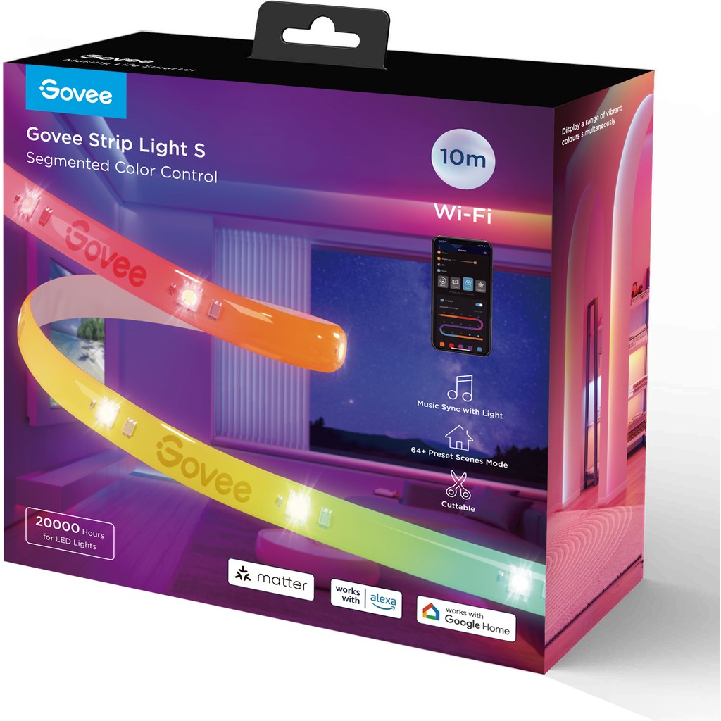 Govee RGBICW Koruyucu Kaplamalı LED Şerit Işık 10 M 12 V Uygulama Desteği ile İç Mekan Kullanımı Led Aydınlatmalar Fiyatı